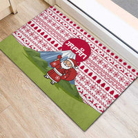 Japan Christmas Rubber Doormat with Santa Mount Fuji Rising Sun and Festive Pattern Design - Wonder Print Shop