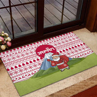 Japan Christmas Rubber Doormat with Santa Mount Fuji Rising Sun and Festive Pattern Design - Wonder Print Shop