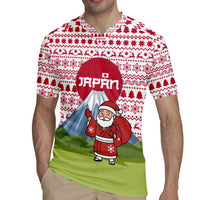 Japan Christmas Rugby Jersey with Santa Mount Fuji Rising Sun and Festive Pattern Design - Wonder Print Shop