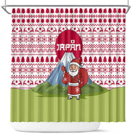 Japan Christmas Shower Curtain with Santa Mount Fuji Rising Sun and Festive Pattern Design - Wonder Print Shop
