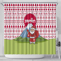 Japan Christmas Shower Curtain with Santa Mount Fuji Rising Sun and Festive Pattern Design - Wonder Print Shop