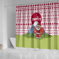 Japan Christmas Shower Curtain with Santa Mount Fuji Rising Sun and Festive Pattern Design - Wonder Print Shop
