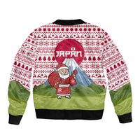 Japan Christmas Sleeve Zip Bomber Jacket with Santa Mount Fuji Rising Sun and Festive Pattern Design - Wonder Print Shop