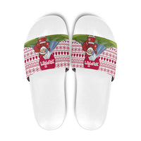 Japan Christmas Slide Sandals with Santa Mount Fuji Rising Sun and Festive Pattern Design - Wonder Print Shop