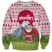 Japan Christmas Sweatshirt with Santa Mount Fuji Rising Sun and Festive Pattern Design - Wonder Print Shop
