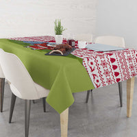 Japan Christmas Tablecloth with Santa Mount Fuji Rising Sun and Festive Pattern Design - Wonder Print Shop