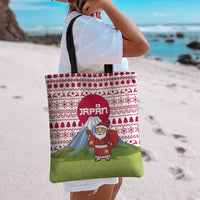Japan Christmas Tote Bag with Santa Mount Fuji Rising Sun and Festive Pattern Design - Wonder Print Shop