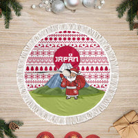 Japan Christmas Tree Skirt with Santa Mount Fuji Rising Sun and Festive Pattern Design - Wonder Print Shop