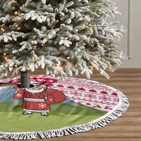 Japan Christmas Tree Skirt with Santa Mount Fuji Rising Sun and Festive Pattern Design - Wonder Print Shop