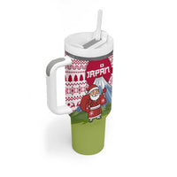 Japan Christmas Tumbler With Handle with Santa Mount Fuji Rising Sun and Festive Pattern Design - Wonder Print Shop