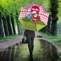 Japan Christmas Umbrella with Santa Mount Fuji Rising Sun and Festive Pattern Design - Wonder Print Shop