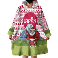 Japan Christmas Wearable Blanket Hoodie with Santa Mount Fuji Rising Sun and Festive Pattern Design - Wonder Print Shop