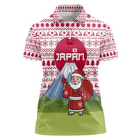Japan Christmas Women Polo Shirt with Santa Mount Fuji Rising Sun and Festive Pattern Design - Wonder Print Shop