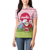 Japan Christmas Women Polo Shirt with Santa Mount Fuji Rising Sun and Festive Pattern Design - Wonder Print Shop