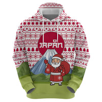 Japan Christmas Zip Hoodie with Santa Mount Fuji Rising Sun and Festive Pattern Design - Wonder Print Shop