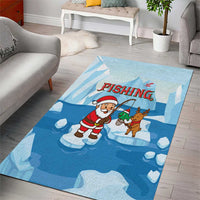 Christmas Fishing Area Rug with Santa Claus Reindeer Iceberg and Merry Fishmas Design - Wonder Print Shop