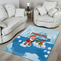 Christmas Fishing Area Rug with Santa Claus Reindeer Iceberg and Merry Fishmas Design - Wonder Print Shop