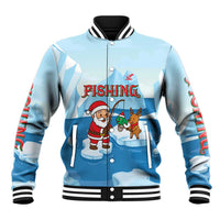 Christmas Fishing Baseball Jacket with Santa Claus Reindeer Iceberg and Merry Fishmas Design - Wonder Print Shop