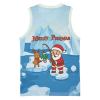 Christmas Fishing Basketball Jersey with Santa Claus Reindeer Iceberg and Merry Fishmas Design - Wonder Print Shop