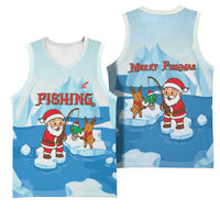 Christmas Fishing Basketball Jersey with Santa Claus Reindeer Iceberg and Merry Fishmas Design - Wonder Print Shop