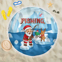 Christmas Fishing Beach Blanket with Santa Claus Reindeer Iceberg and Merry Fishmas Design - Wonder Print Shop