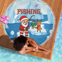 Christmas Fishing Beach Blanket with Santa Claus Reindeer Iceberg and Merry Fishmas Design - Wonder Print Shop