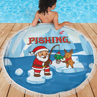Christmas Fishing Beach Blanket with Santa Claus Reindeer Iceberg and Merry Fishmas Design - Wonder Print Shop