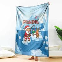 Christmas Fishing Blanket with Santa Claus Reindeer Iceberg and Merry Fishmas Design - Wonder Print Shop