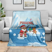 Christmas Fishing Blanket with Santa Claus Reindeer Iceberg and Merry Fishmas Design - Wonder Print Shop