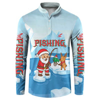 Christmas Fishing Button Sweatshirt with Santa Claus Reindeer Iceberg and Merry Fishmas Design - Wonder Print Shop