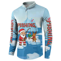 Christmas Fishing Button Sweatshirt with Santa Claus Reindeer Iceberg and Merry Fishmas Design - Wonder Print Shop
