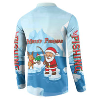 Christmas Fishing Button Sweatshirt with Santa Claus Reindeer Iceberg and Merry Fishmas Design - Wonder Print Shop
