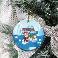 Christmas Fishing Ceramic Ornament with Santa Claus Reindeer Iceberg and Merry Fishmas Design - Wonder Print Shop