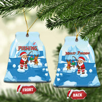 Christmas Fishing Ceramic Ornament with Santa Claus Reindeer Iceberg and Merry Fishmas Design - Wonder Print Shop