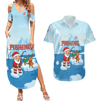 Christmas Fishing Couples Matching Summer Maxi Dress and Hawaiian Shirt with Santa Claus Reindeer Iceberg and Merry Fishmas Design - Wonder Print Shop