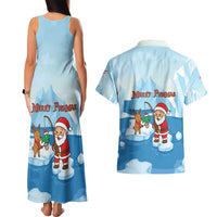 Christmas Fishing Couples Matching Tank Maxi Dress and Hawaiian Shirt with Santa Claus Reindeer Iceberg and Merry Fishmas Design - Wonder Print Shop