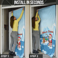 Christmas Fishing Door Cover with Santa Claus Reindeer Iceberg and Merry Fishmas Design - Wonder Print Shop