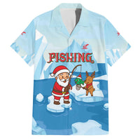 Christmas Fishing Family Matching Off The Shoulder Long Sleeve Dress and Hawaiian Shirt with Santa Claus Reindeer Iceberg and Merry Fishmas Design - Wonder Print Shop