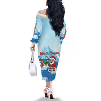 Christmas Fishing Family Matching Off The Shoulder Long Sleeve Dress and Hawaiian Shirt with Santa Claus Reindeer Iceberg and Merry Fishmas Design - Wonder Print Shop