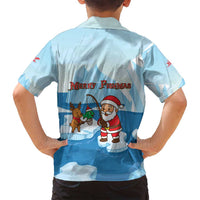 Christmas Fishing Family Matching Off Shoulder Short Dress and Hawaiian Shirt with Santa Claus Reindeer Iceberg and Merry Fishmas Design - Wonder Print Shop