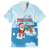 Christmas Fishing Family Matching Off Shoulder Short Dress and Hawaiian Shirt with Santa Claus Reindeer Iceberg and Merry Fishmas Design - Wonder Print Shop