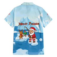 Christmas Fishing Family Matching Off Shoulder Short Dress and Hawaiian Shirt with Santa Claus Reindeer Iceberg and Merry Fishmas Design - Wonder Print Shop