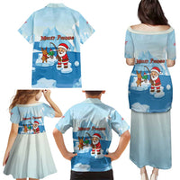 Christmas Fishing Family Matching Puletasi and Hawaiian Shirt with Santa Claus Reindeer Iceberg and Merry Fishmas Design - Wonder Print Shop