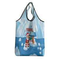 Christmas Fishing Grocery Bag with Santa Claus Reindeer Iceberg and Merry Fishmas Design - Wonder Print Shop