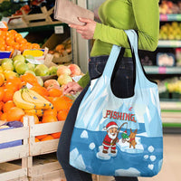 Christmas Fishing Grocery Bag with Santa Claus Reindeer Iceberg and Merry Fishmas Design - Wonder Print Shop