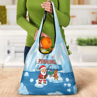 Christmas Fishing Grocery Bag with Santa Claus Reindeer Iceberg and Merry Fishmas Design - Wonder Print Shop