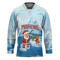 Christmas Fishing Hockey Jersey with Santa Claus Reindeer Iceberg and Merry Fishmas Design - Wonder Print Shop