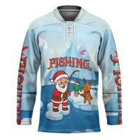 Christmas Fishing Hockey Jersey with Santa Claus Reindeer Iceberg and Merry Fishmas Design - Wonder Print Shop