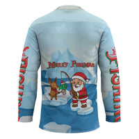 Christmas Fishing Hockey Jersey with Santa Claus Reindeer Iceberg and Merry Fishmas Design - Wonder Print Shop