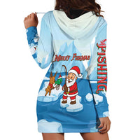 Christmas Fishing Hoodie Dress with Santa Claus Reindeer Iceberg and Merry Fishmas Design - Wonder Print Shop